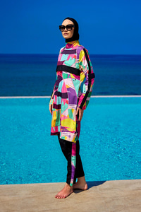 Karışık Desen Tesettür Mayo Fuşya