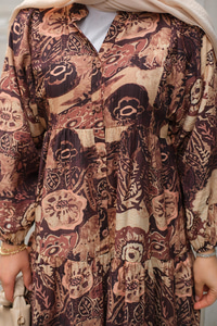 Karışık Desenli Elbise Kahverengi