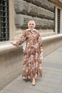 Karışık Desenli Elbise Yeşil