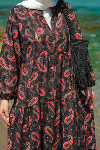 Kaside Desen Elbise Siyah