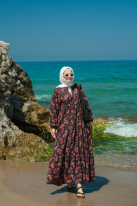 Kaside Desen Elbise Siyah