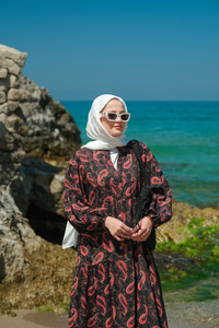 Kaside Desen Elbise Siyah