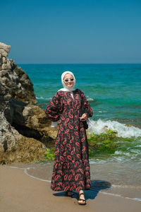 Kaside Desen Elbise Siyah