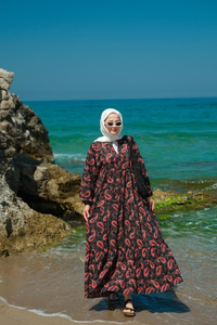 Kaside Desen Elbise Siyah