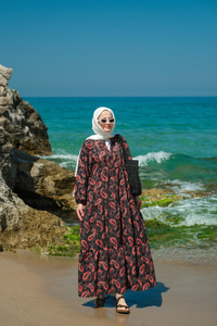 Kaside Desen Elbise Siyah