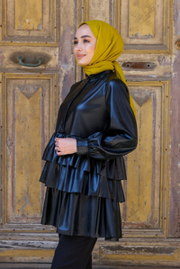 Uygun Fiyatlı KAT KAT DERI TUNIK SIYAH | Loccomoda.com 