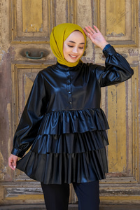 Uygun Fiyatlı KAT KAT DERI TUNIK SIYAH | Loccomoda.com 