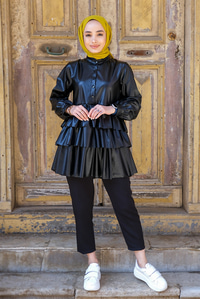 Uygun Fiyatlı KAT KAT DERI TUNIK SIYAH | Loccomoda.com 