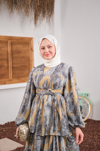 Kat Kat Detay Kuşaklı Astarlı Şifon Elbise Füme