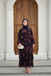 Kat Kat Dökümlü Şifon Elbise Mor