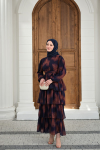 Kat Kat Dökümlü Şifon Elbise Mor