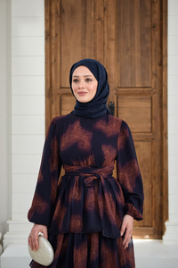 Kat Kat Dökümlü Şifon Elbise Mor