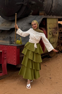 Kat Kat Valonlu Etek Yeşil