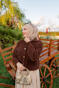 Kaüpşonlu Kısa Triko Ceket Kahverengi