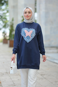 Kelebek Nakışlı Sweat Lacivert