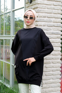 Kelebek Zincir Detaylı Tunik Siyah