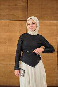 Kemer Bağlamalı Etekli Kot Takım Lacivert