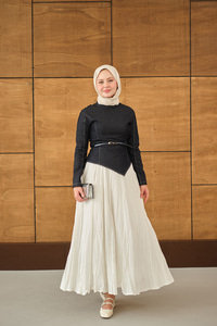 Kemer Bağlamalı Etekli Kot Takım Lacivert