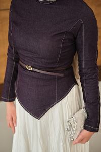 Kemer Bağlamalı Etekli Kot Takım Mürdüm