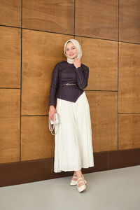 Kemer Bağlamalı Etekli Kot Takım Mürdüm