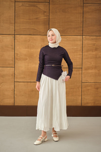 Kemer Bağlamalı Etekli Kot Takım Mürdüm