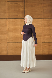 Kemer Bağlamalı Etekli Kot Takım Mürdüm