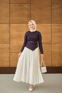 Kemer Bağlamalı Etekli Kot Takım Mürdüm