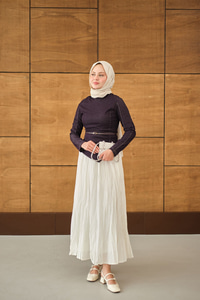 Kemer Bağlamalı Etekli Kot Takım Mürdüm