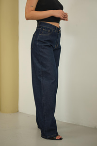 Kemer Detay Bol Paça Pantolon Koyu Mavi