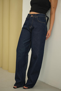 Kemer Detay Bol Paça Pantolon Koyu Mavi