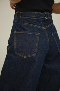 Kemer Detay Bol Paça Pantolon Koyu Mavi