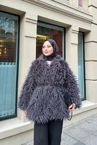 Kemer Detay Kısa Kürk Kaban Antrasit