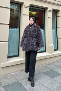 Kemer Detay Kısa Kürk Kaban Antrasit