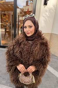 Kemer Detay Kısa Kürk Kaban Kahverengi