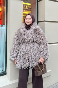 Kemer Detay Kısa Kürk Kaban Taş