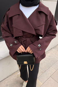 Kemer Detay Kısa Trenç Bordo