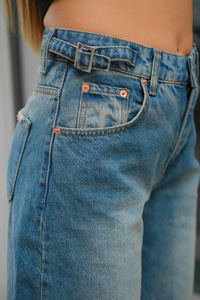 Kemer Detay Kot Pantolon Buz Mavi