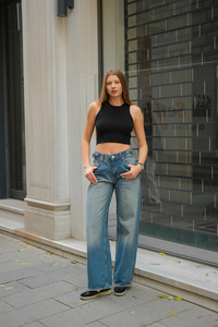 Kemer Detay Kot Pantolon Buz Mavi