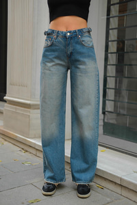 Kemer Detay Kot Pantolon Buz Mavi