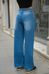 Kemer Detay Kot Pantolon Mavi