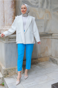 KEMER DETAY KUMAS PANTOLON Açık Mavi