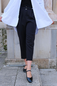 KEMER DETAY KUMAS PANTOLON SIYAH