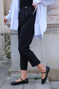 KEMER DETAY KUMAS PANTOLON SIYAH