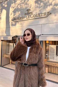 Kemer Detay Kürk Kaban Kahverengi