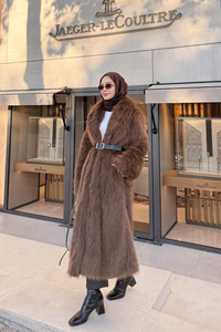 Kemer Detay Kürk Kaban Kahverengi