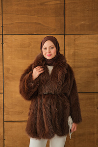 Kemer Detay Kürk Kaban Kahverengi