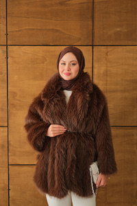 Kemer Detay Kürk Kaban Kahverengi