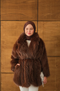 Kemer Detay Kürk Kaban Kahverengi