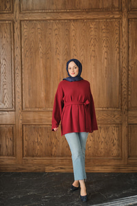 Kemer Detay Peluş Kazak Bordo