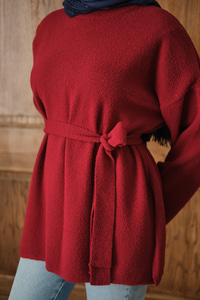 Kemer Detay Peluş Kazak Bordo